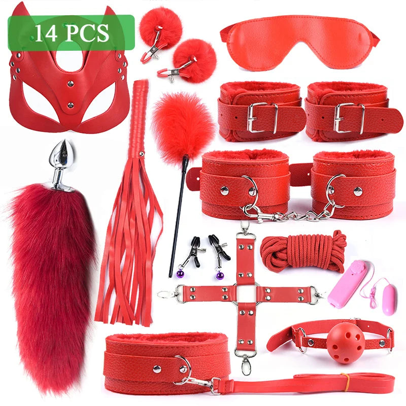 Sex toys for Women Bdsm Sex Bondage Set Handcuffs Whip 40CM Fox Tail Anal Plug Adult Games