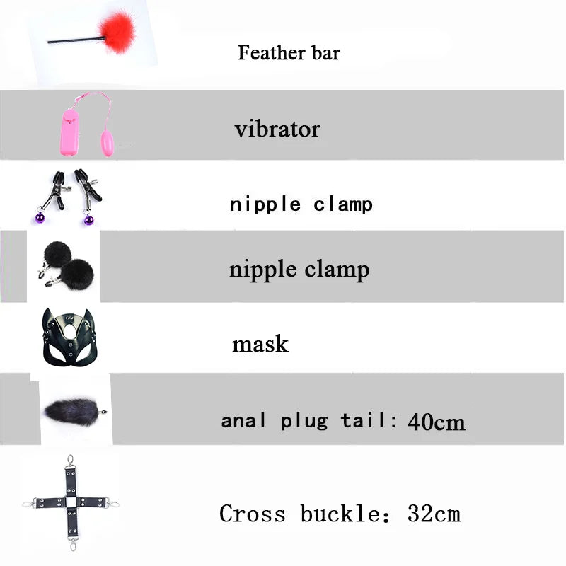 Sex toys for Women Bdsm Sex Bondage Set Handcuffs Whip 40CM Fox Tail Anal Plug Adult Games