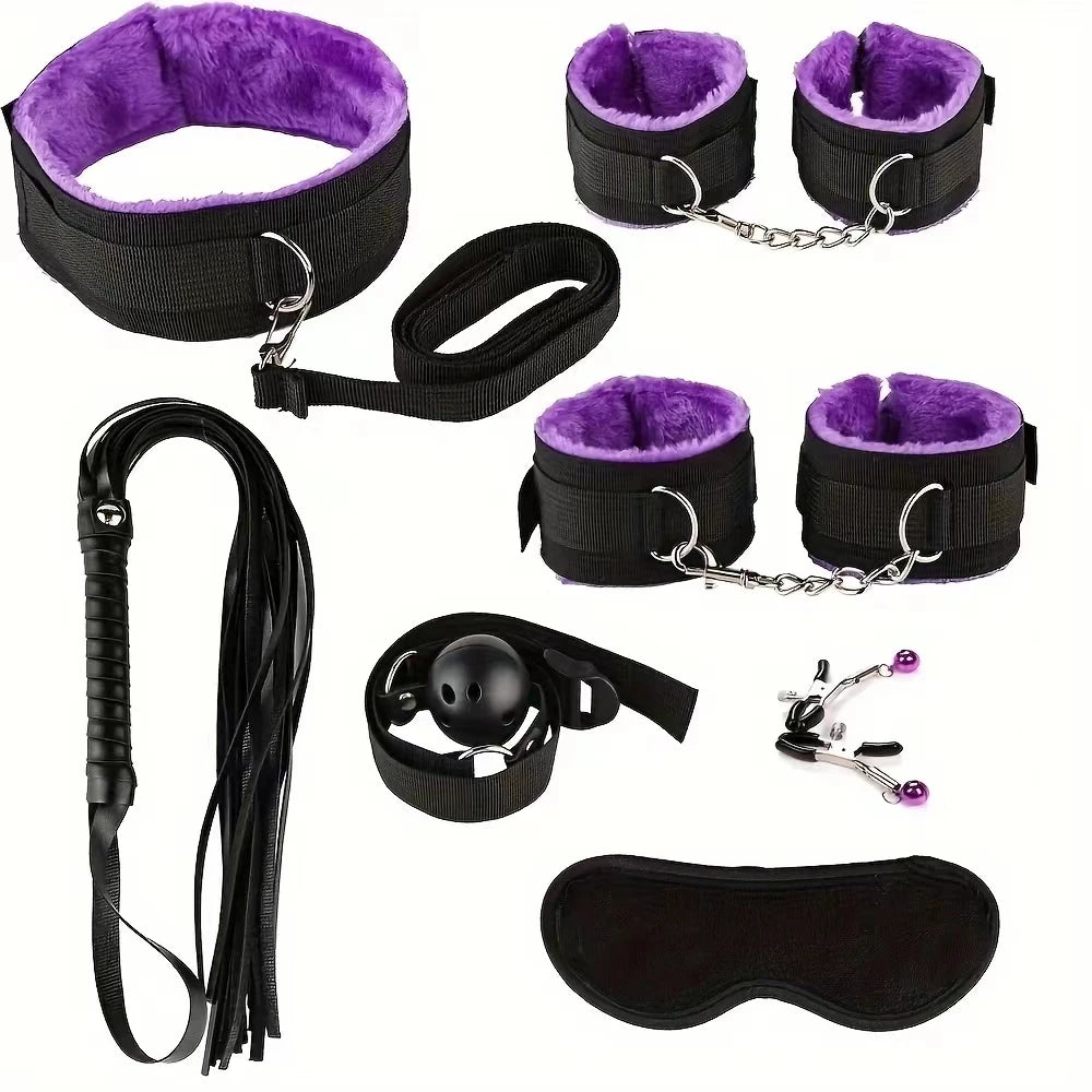 Sex Toy BDSM Kits Plush Bondage Set Handcuffs Sex Games Whip Gag Nipple Clamps Toys For Couples No Vibrator Exotic Accessories